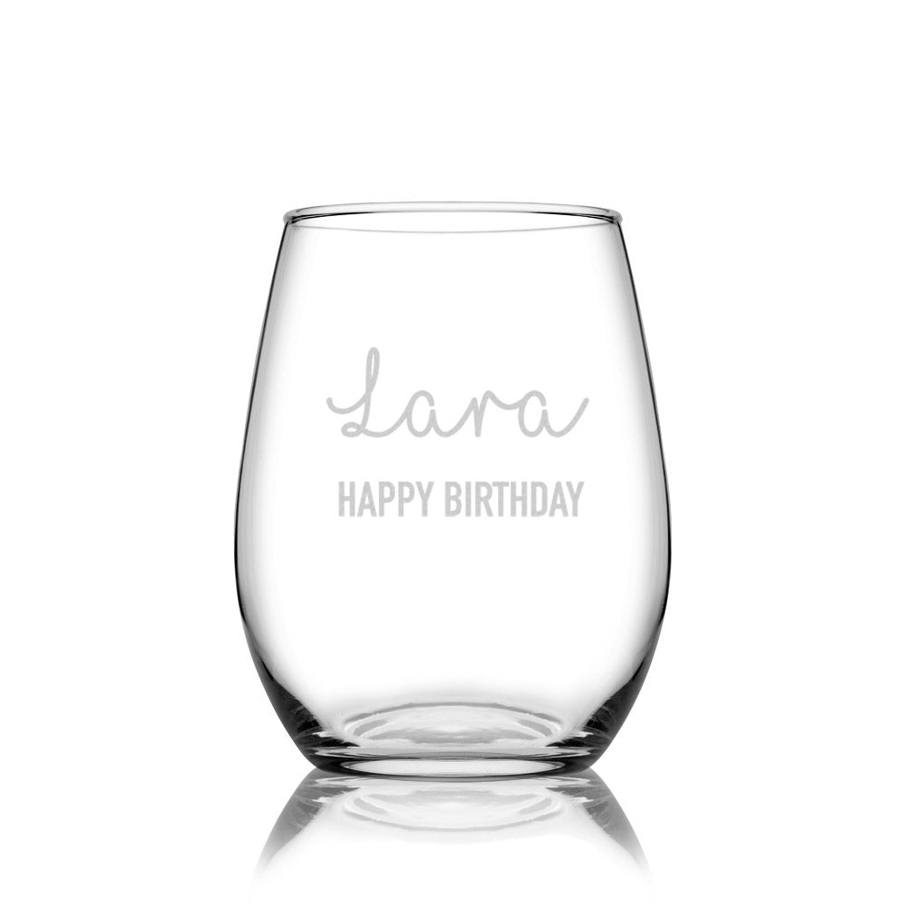 Personalised Etched Stemless Wine Glass