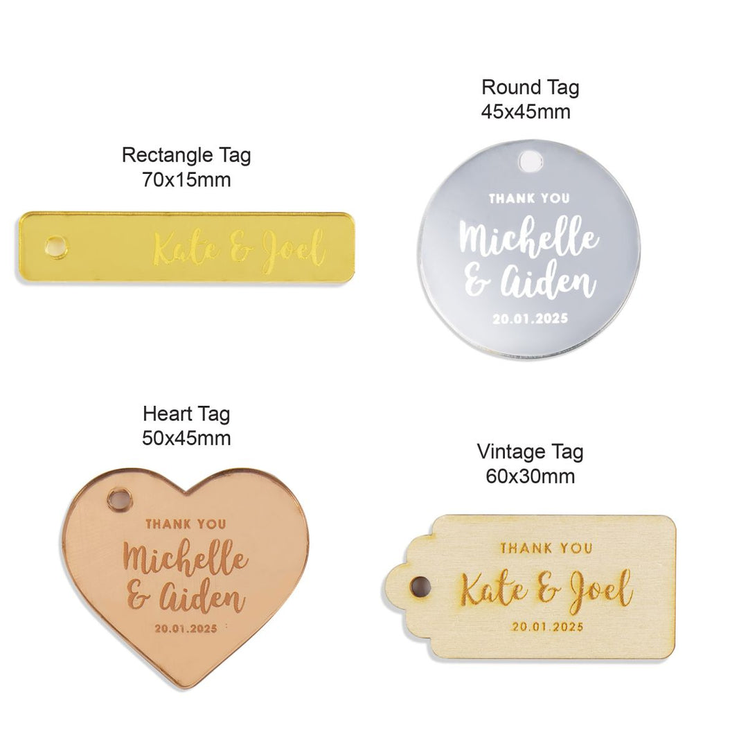 Personalised Mini Glass Flask Wedding Favour Bomboniere with Etched Tag
