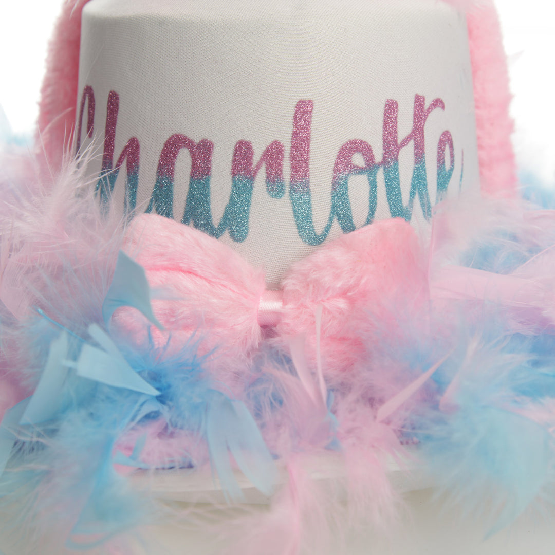 Personalised Easter Pink and Blue Feather Bunny Top Hat