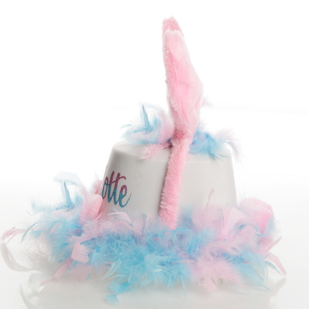 Personalised Easter Pink and Blue Feather Bunny Top Hat