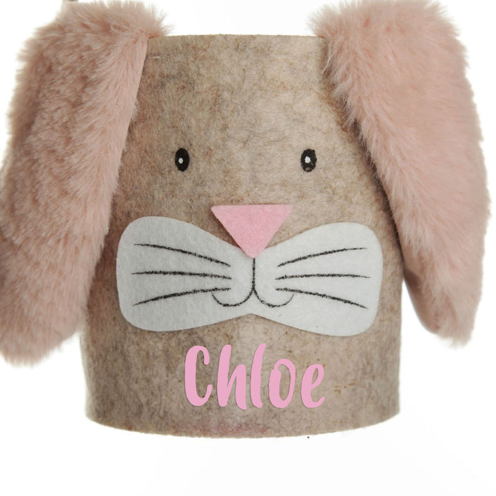 Personalised Felt Treat Basket with Pink Fluffy Bunny Ears