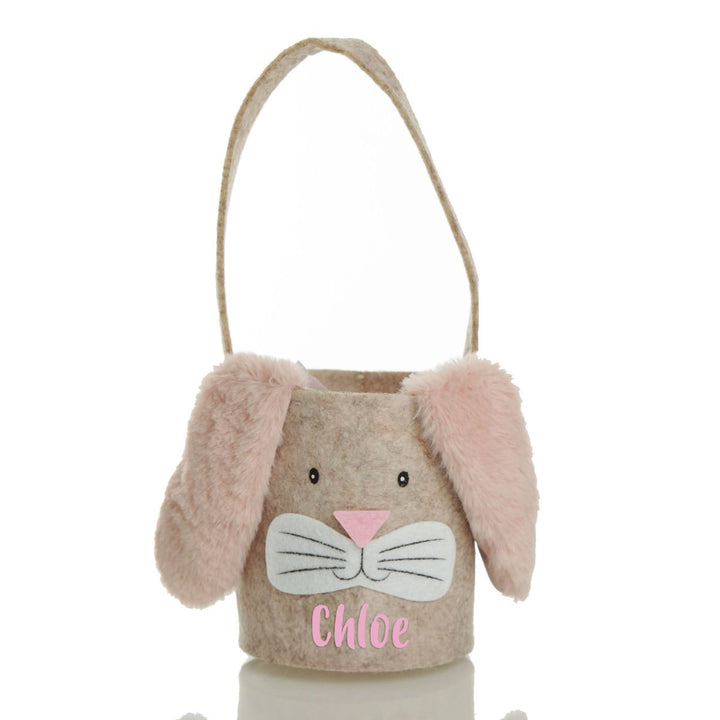 Personalised Felt Treat Basket with Pink Fluffy Bunny Ears