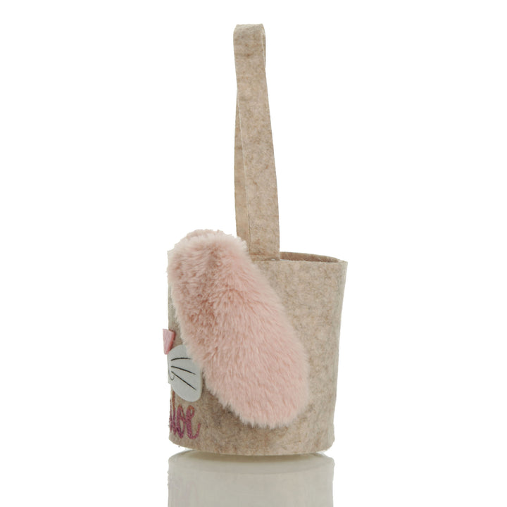 Personalised Felt Treat Basket with Pink Fluffy Bunny Ears