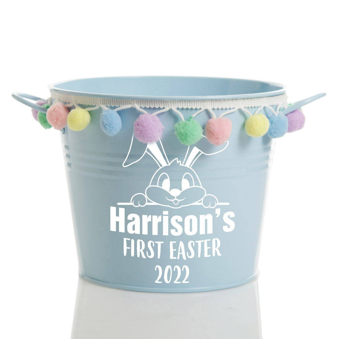 Personalised First Easter Hamper Bucket - Peeking Bunny