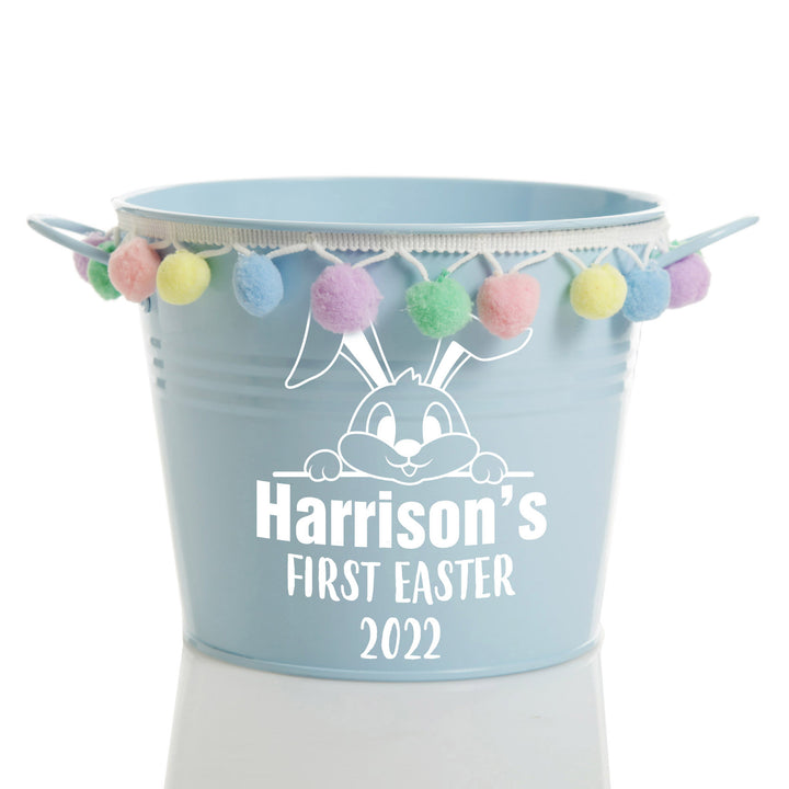 Personalised First Easter Hamper Bucket - Peeking Bunny