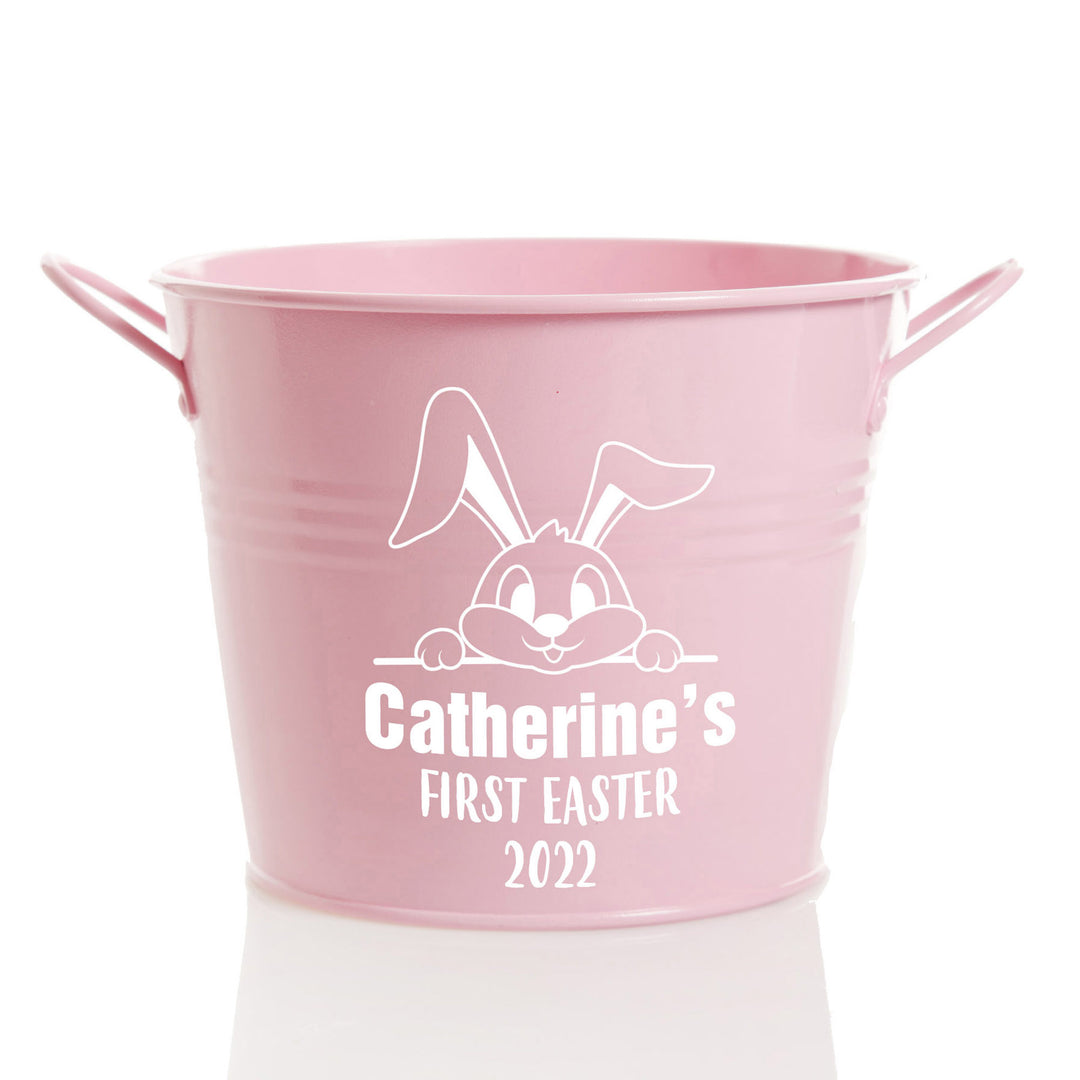 Personalised First Easter Hamper Bucket - Peeking Bunny