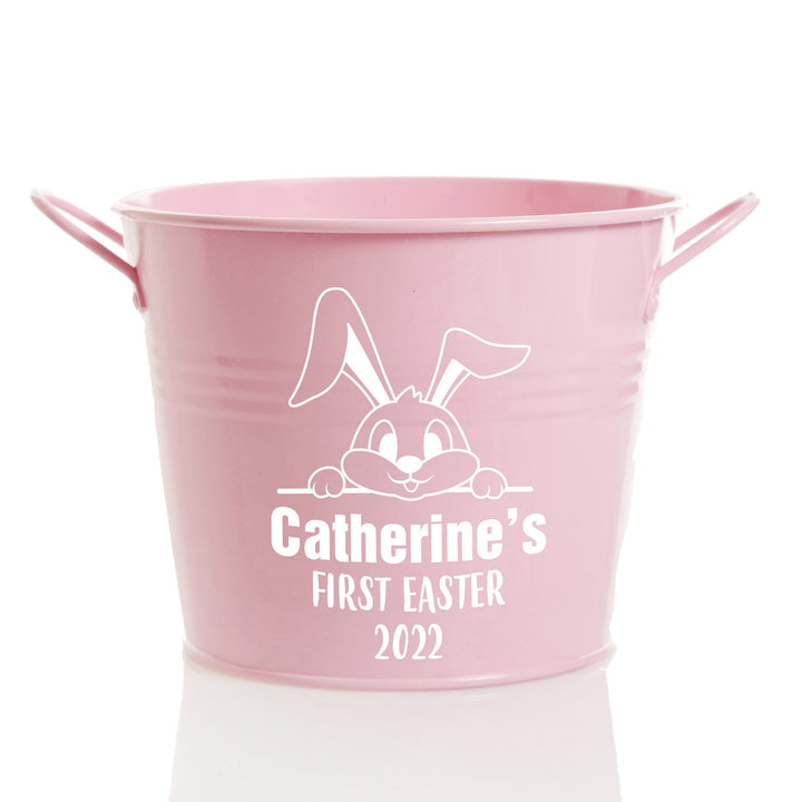 Personalised First Easter Hamper Bucket - Peeking Bunny
