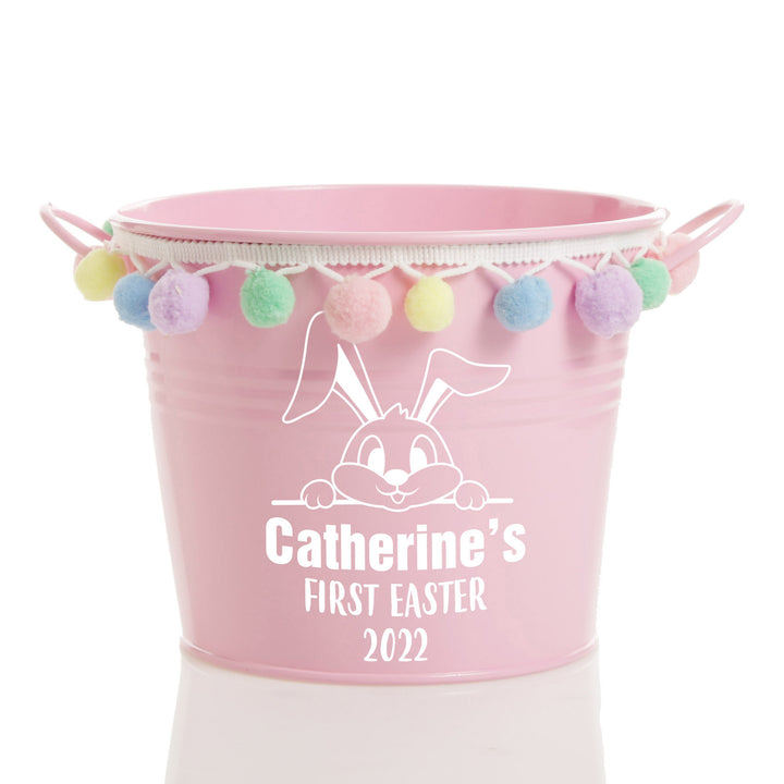 Personalised First Easter Hamper Bucket - Peeking Bunny