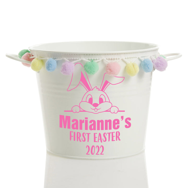 Personalised First Easter Hamper Bucket - Peeking Bunny