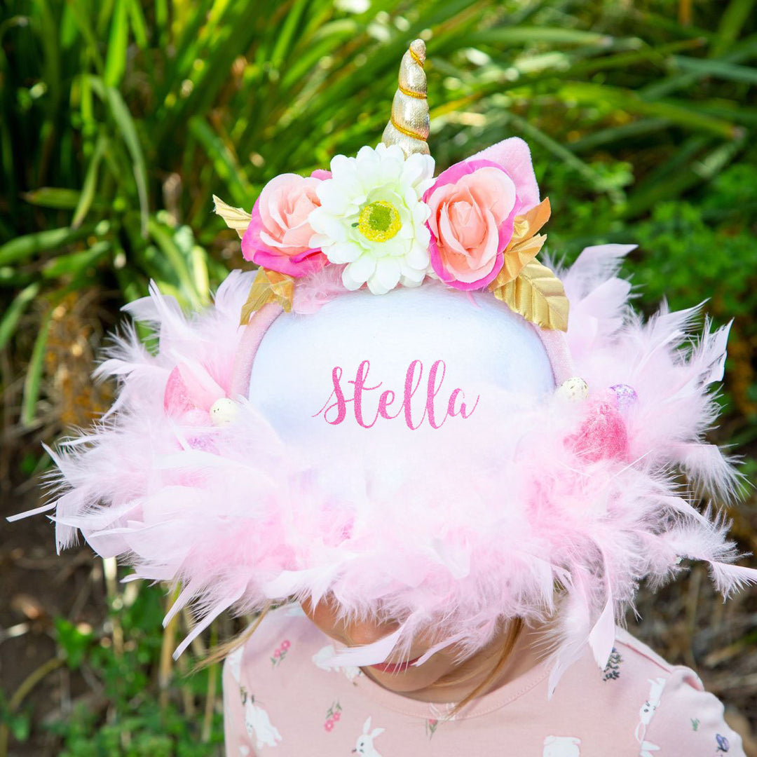 Personalised Floral and Feathers Unicorn Easter Hat
