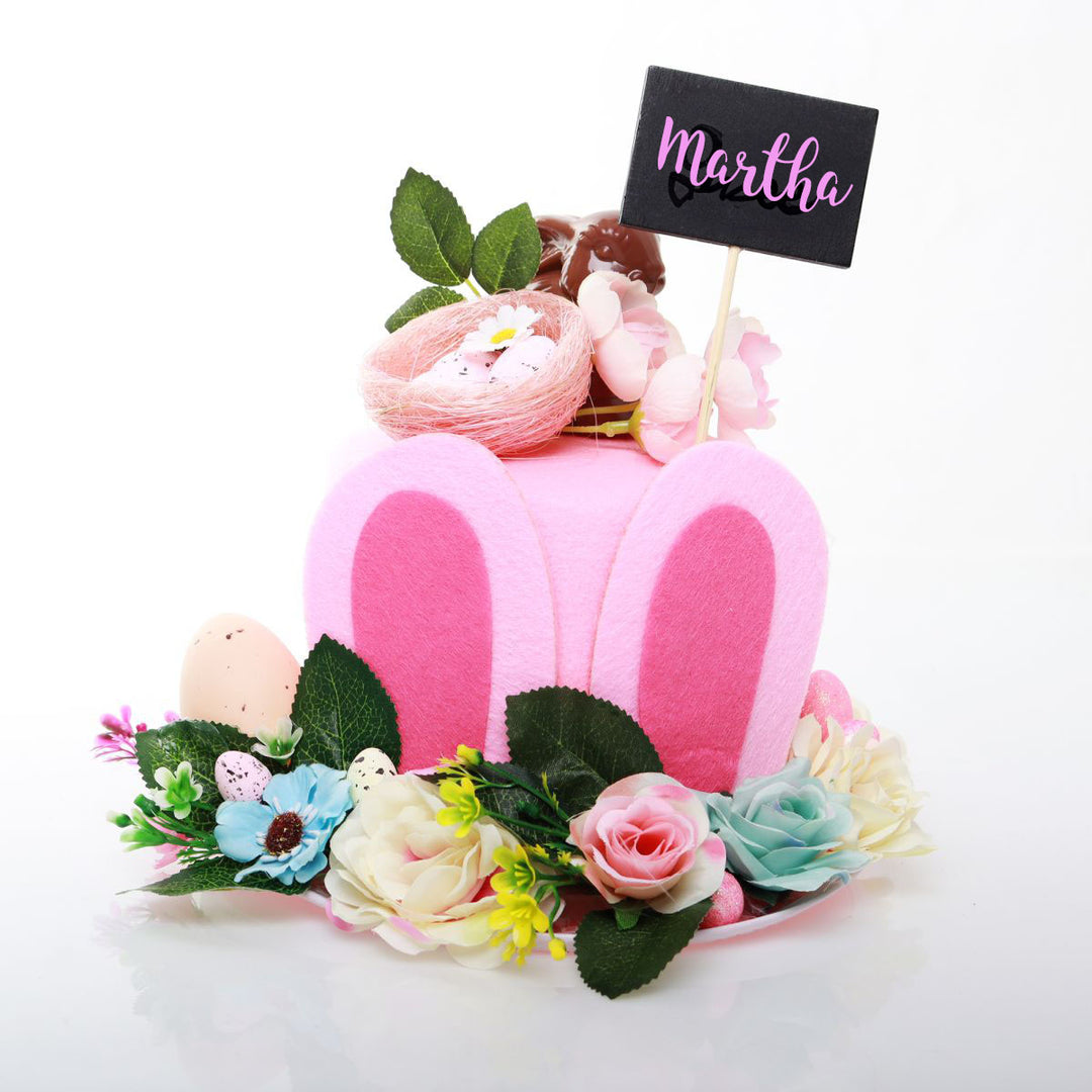 Handmade Felt Floral Garden Easter Hat Pink with Name