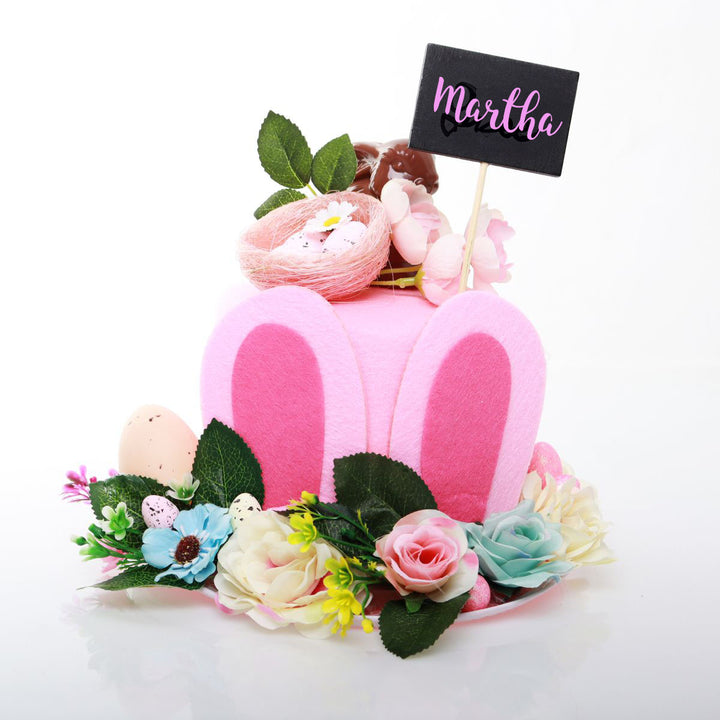 Handmade Felt Floral Garden Easter Hat Pink with Name