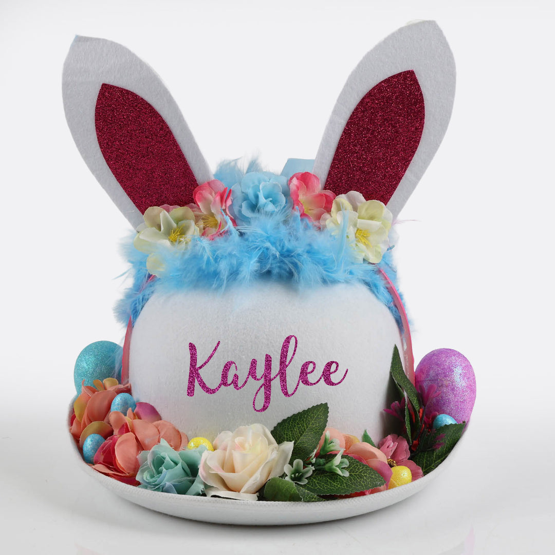 Handmade Floral White Easter Hat with Name