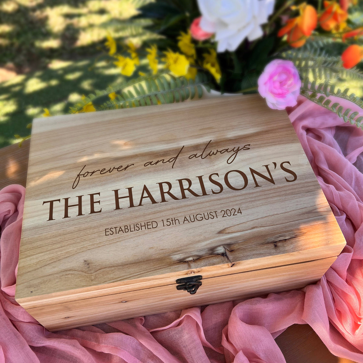 Personalised Forever and Always Wedding Wishing Well Natural Keepsake Box