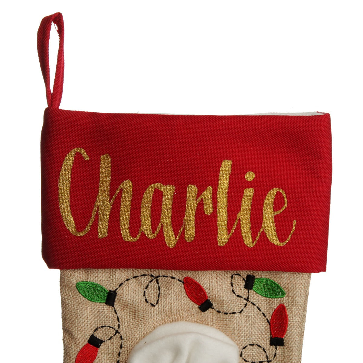 Personalised Gingerbread Boy Christmas Stocking with Dangly Legs - One tone glitter