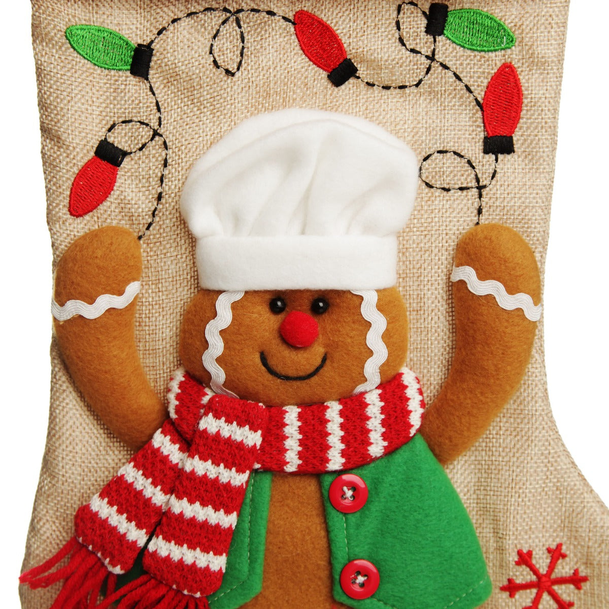 Personalised Gingerbread Boy Christmas Stocking with Dangly Legs - Zoom in 