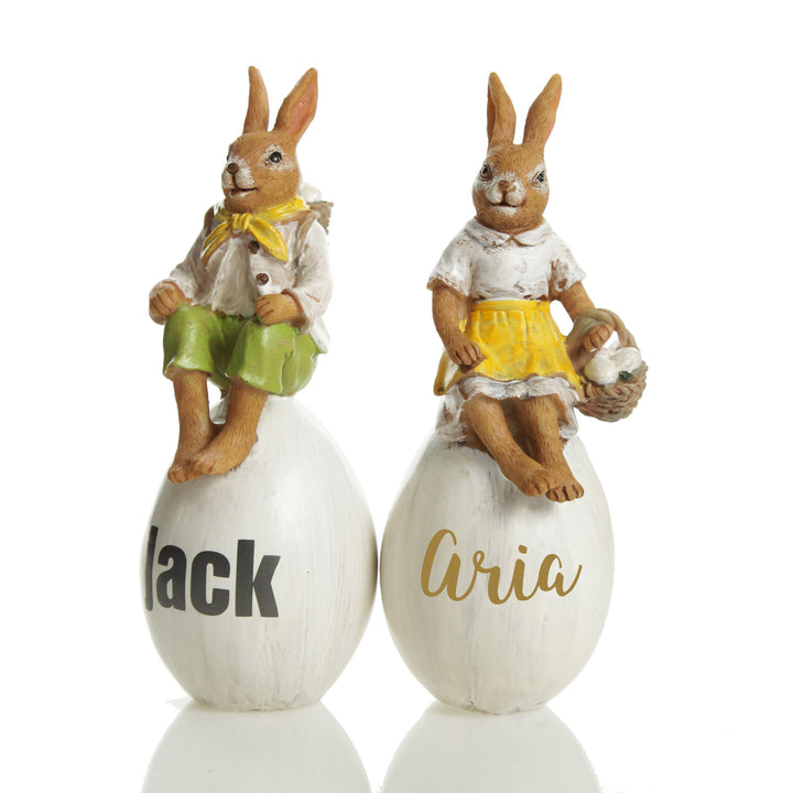 Personalised Girl Bunny on Egg Easter Ornament Boy and Girl