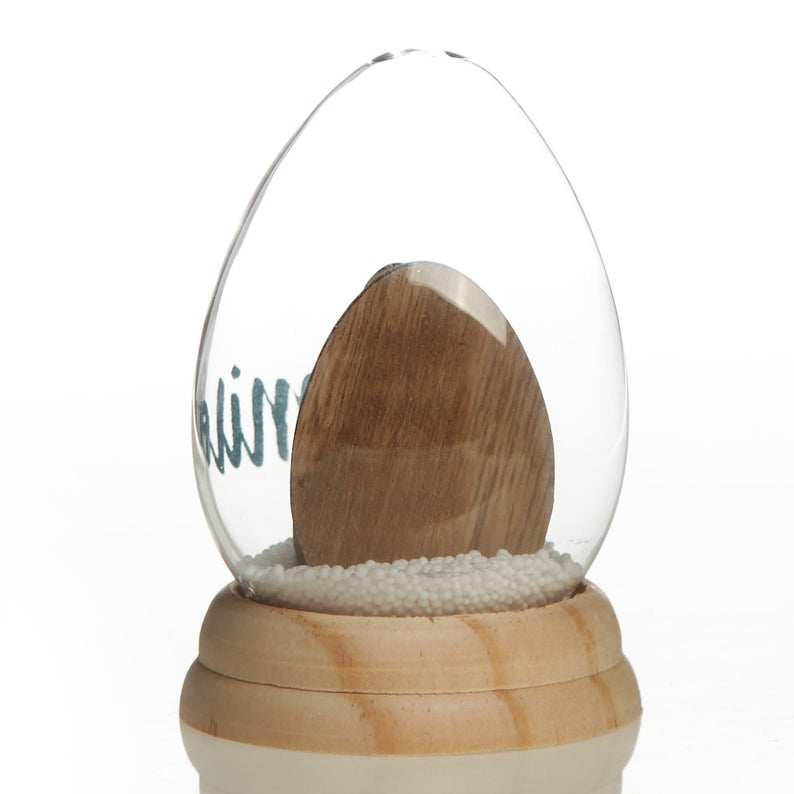 Personalised Glass Easter Egg Cloche with Bunny Inside and Wood Base
