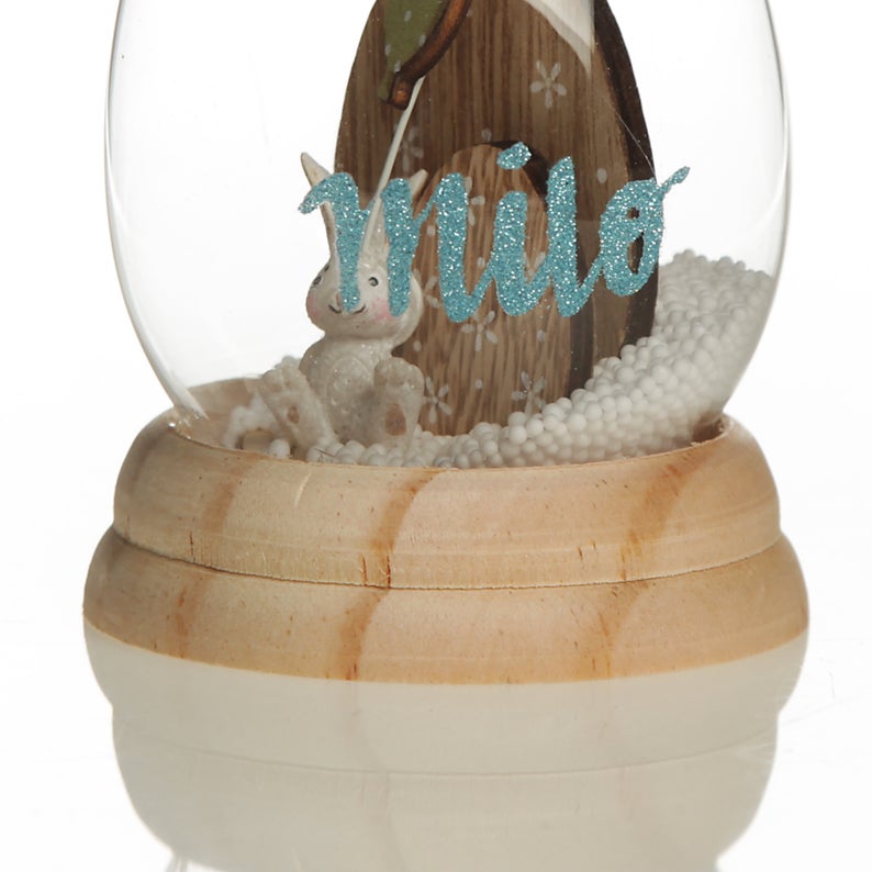 Personalised Glass Easter Egg Cloche with Bunny Inside and Wood Base