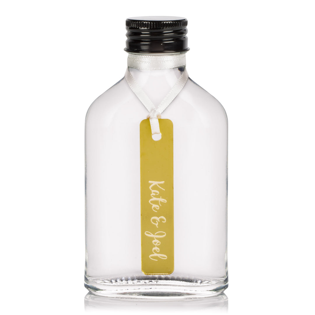 Personalised Mini Glass Flask Wedding Favour Bomboniere with Etched Tag