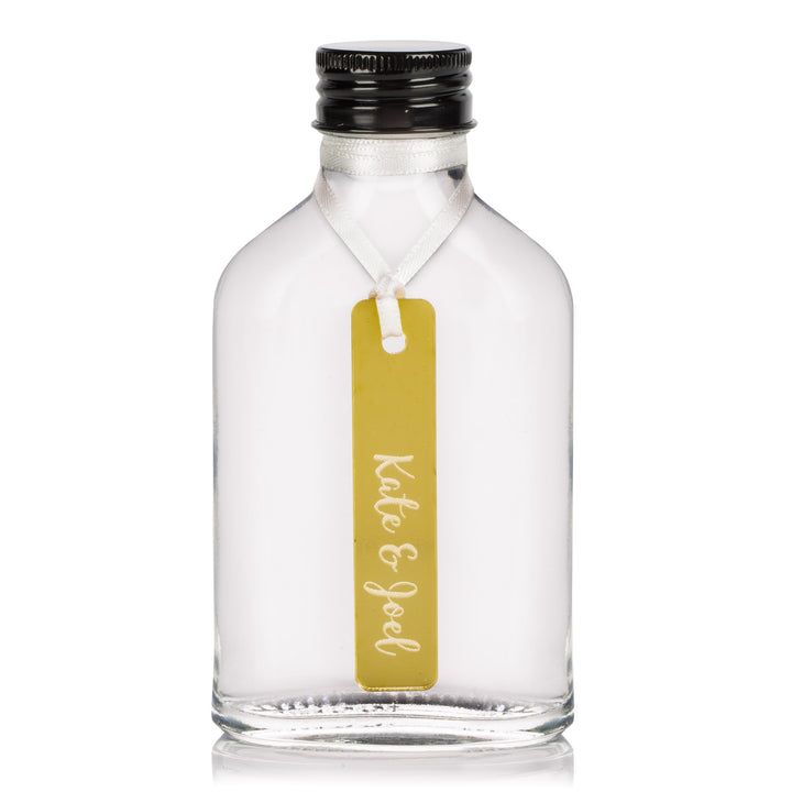 Personalised Mini Glass Flask Wedding Favour Bomboniere with Etched Tag