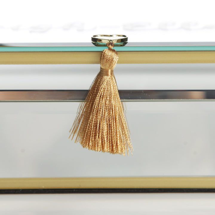 Personalised Glass Mirror Jewellery Box with Gold Tassel - front detail