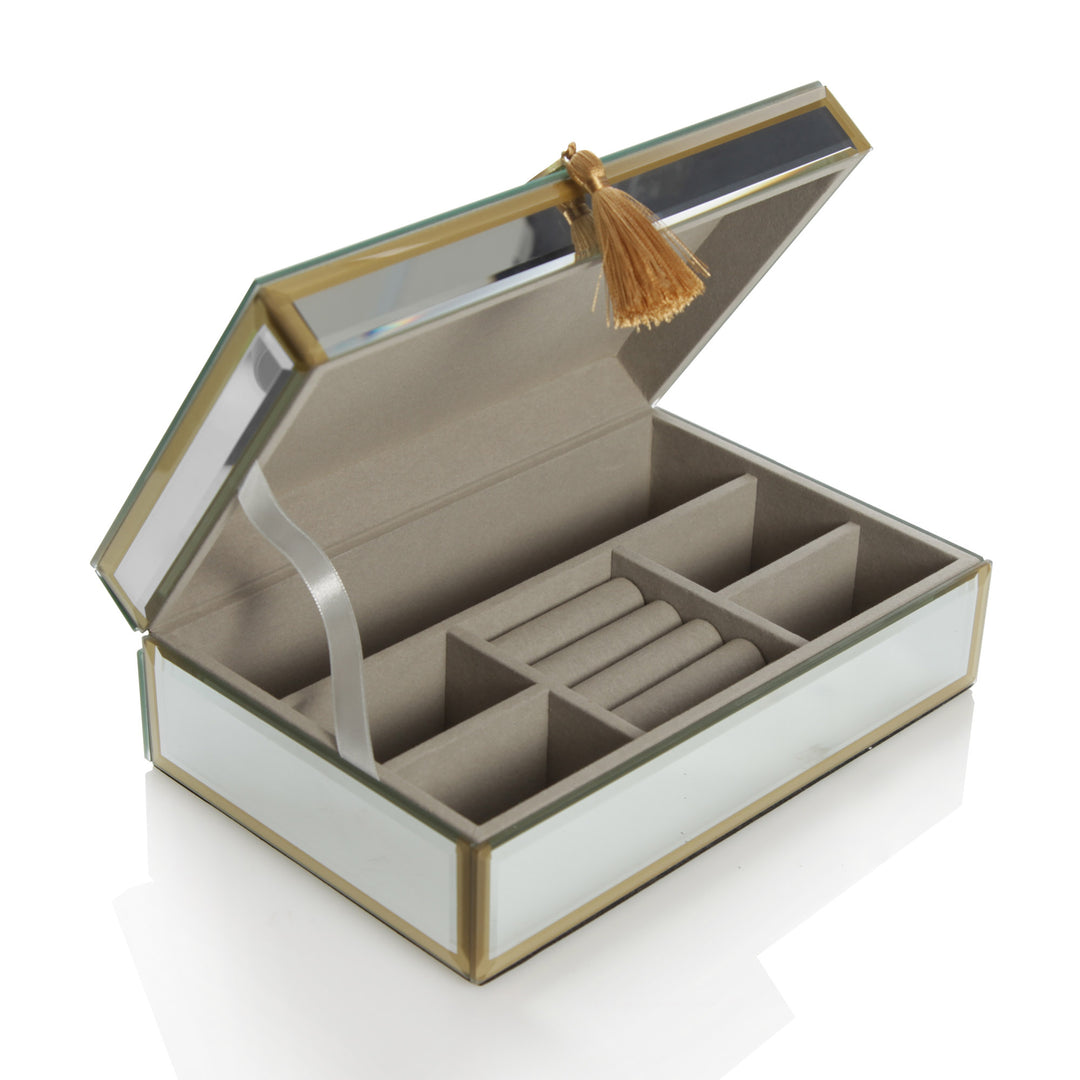 Personalised Glass Mirror Jewellery Box with Gold Tassel - open detail