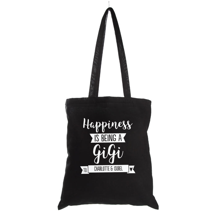 Personalised Grandma Happiness is Black Tote Bag