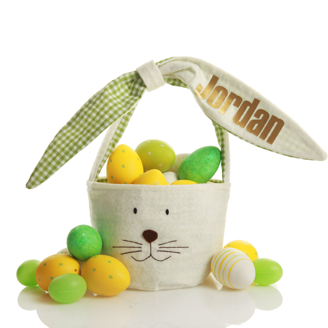 Personalised Green Gingham Bunny Easter Basket