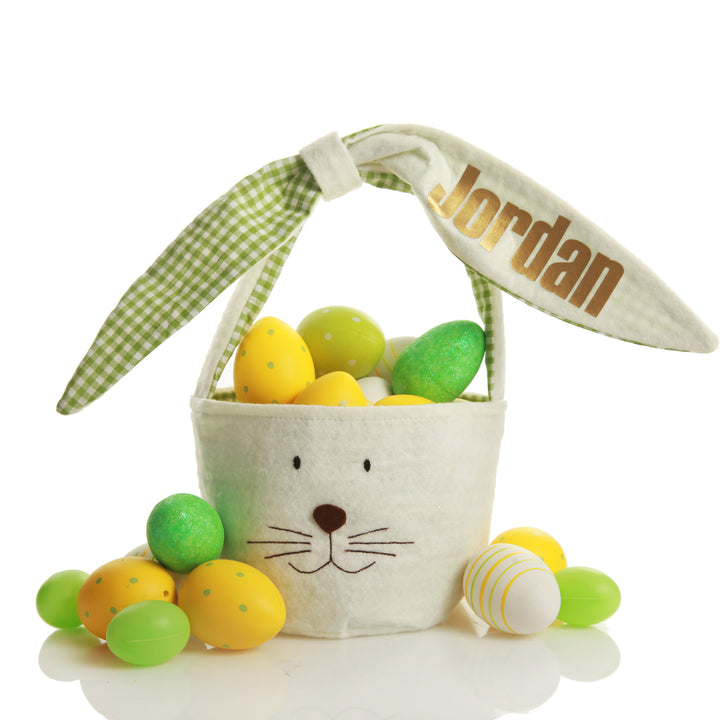 Personalised Green Gingham Bunny Easter Basket