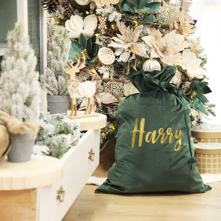 Personalised Forest Green Velvet Santa Sack