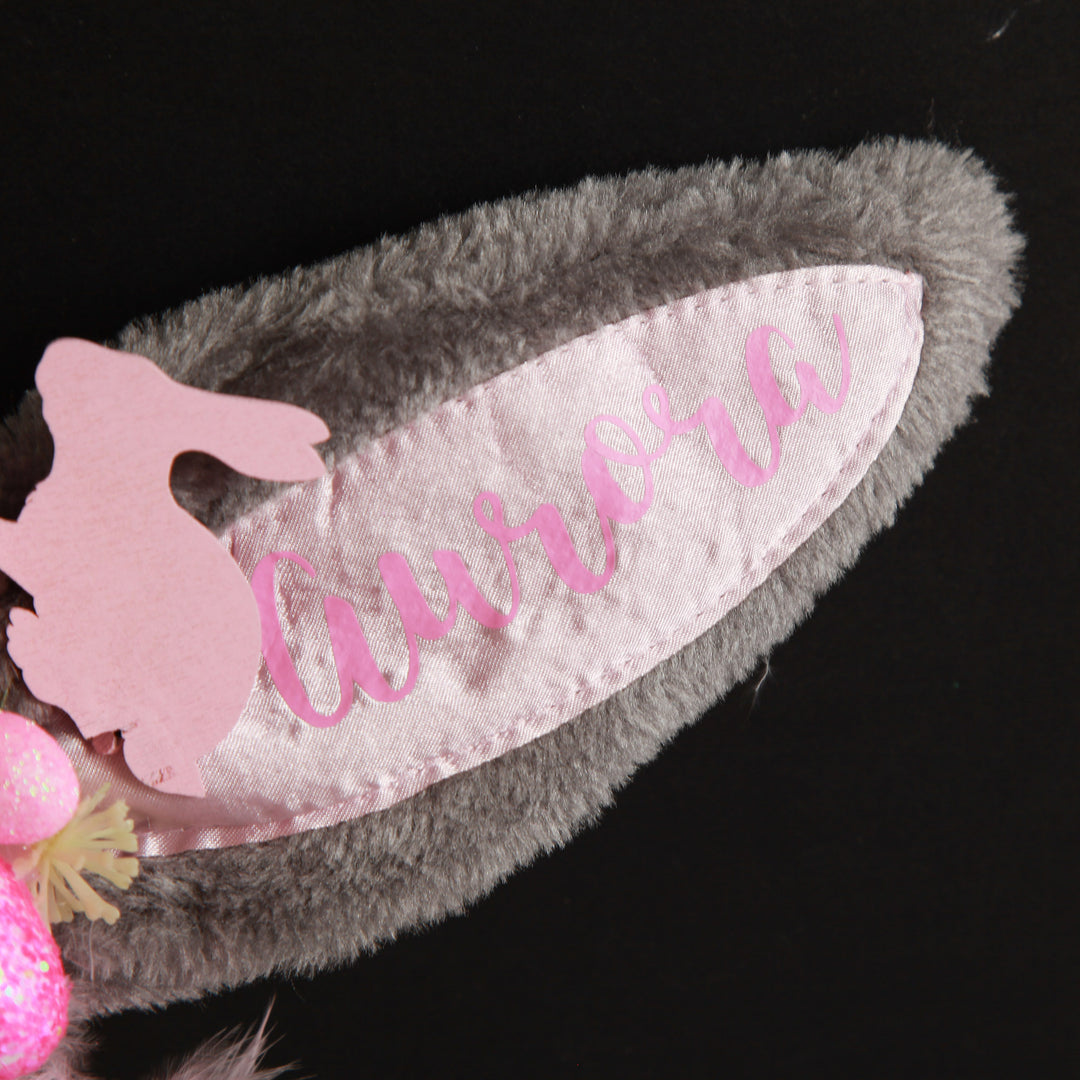 Personalised Grey Fluffy Bunny Ears Easter Headband