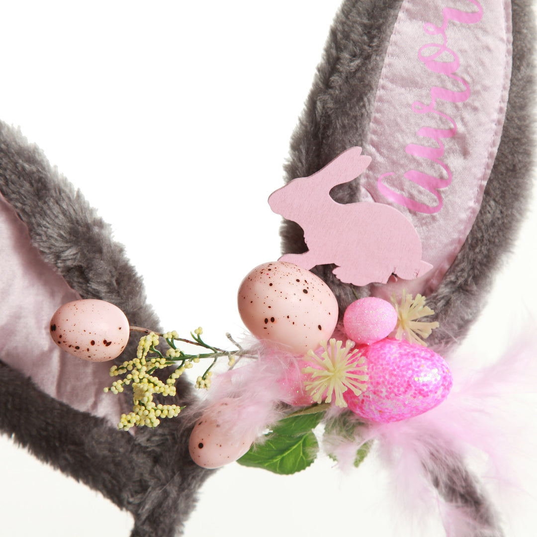Personalised Grey Fluffy Bunny Ears Easter Headband
