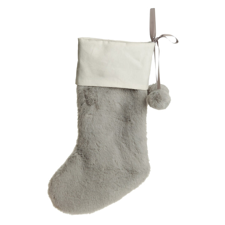 Personalised Grey Fur Christmas Stocking with Pom Poms - Back detail