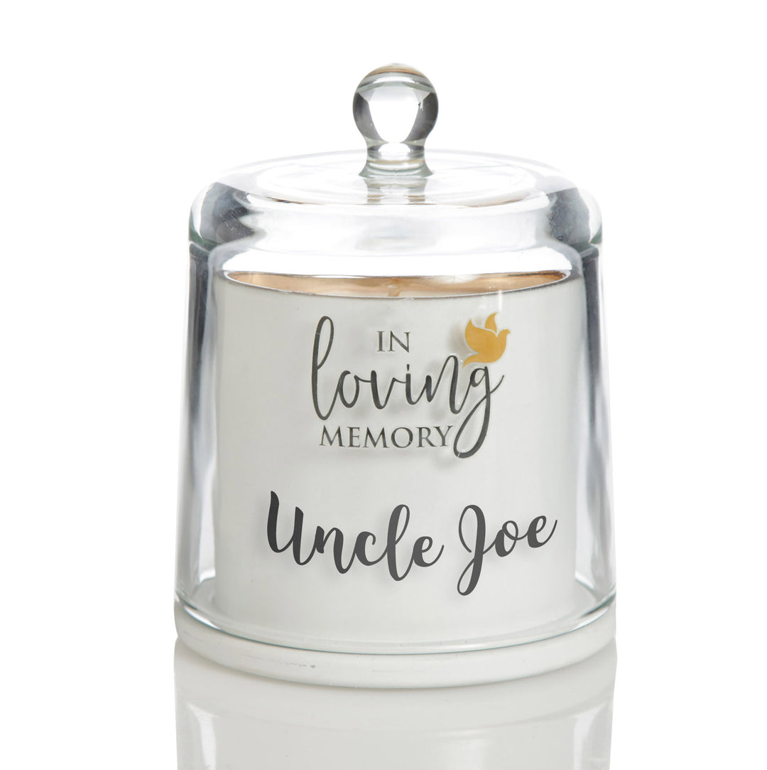 Personalised In Loving Memory White Soy Candle with Glass Cloche