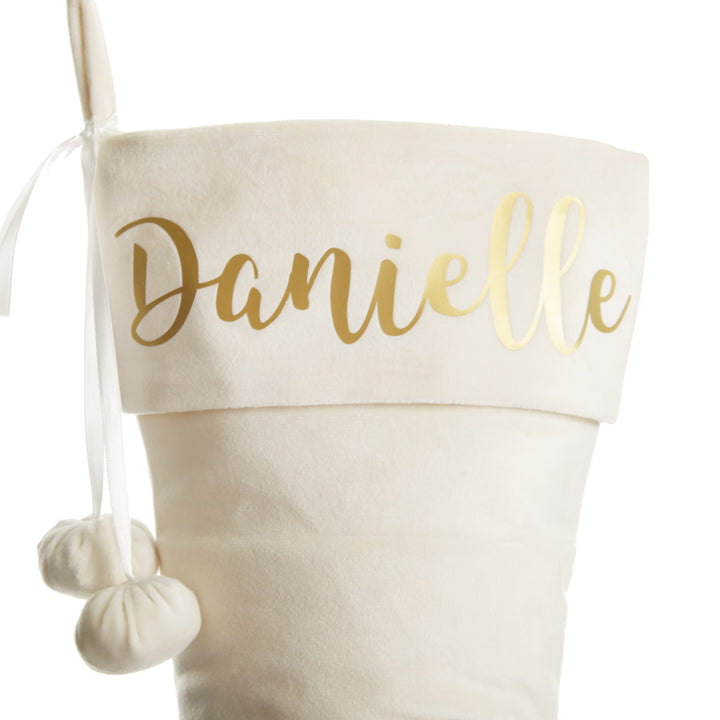Personalised Ivory Velvet Christmas Stocking Style 2 in Gold
