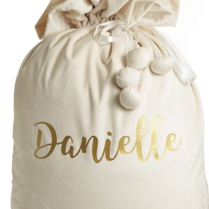 Personalised Ivory Velvet Santa Sack - Gold