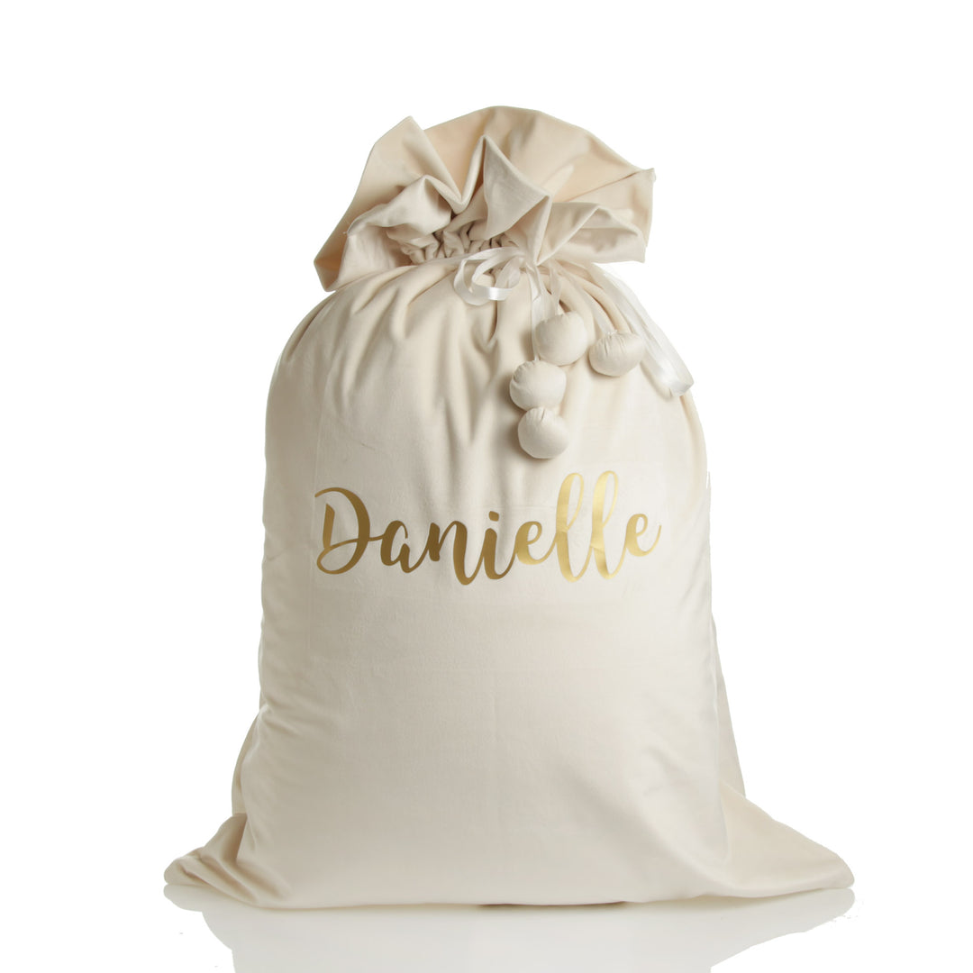 Personalised Ivory Velvet Santa Sack - Gold