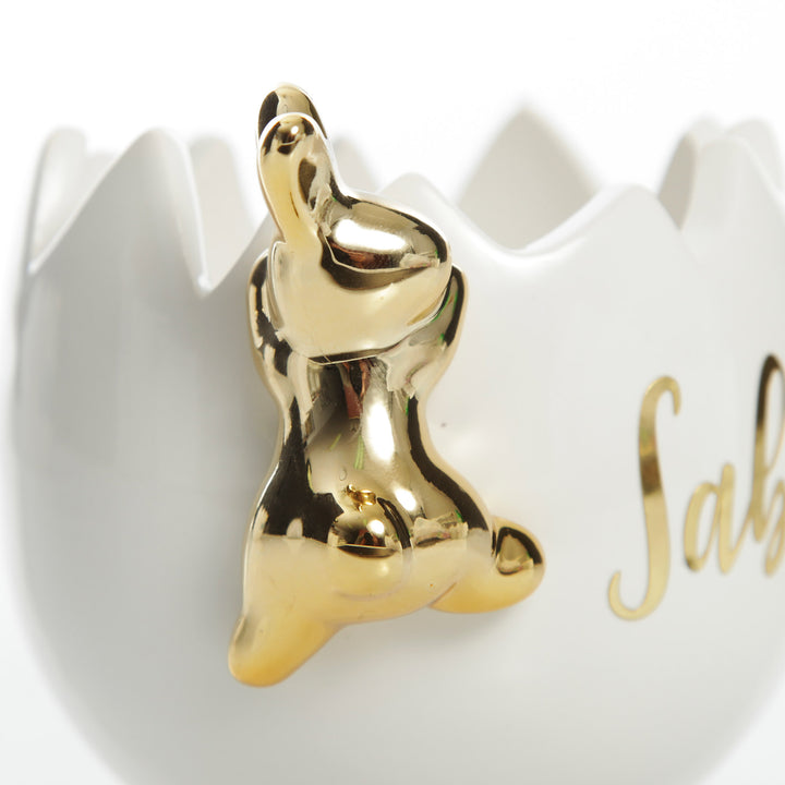 Large Cracked Easter Egg Treat Bowl with Gold Bunny