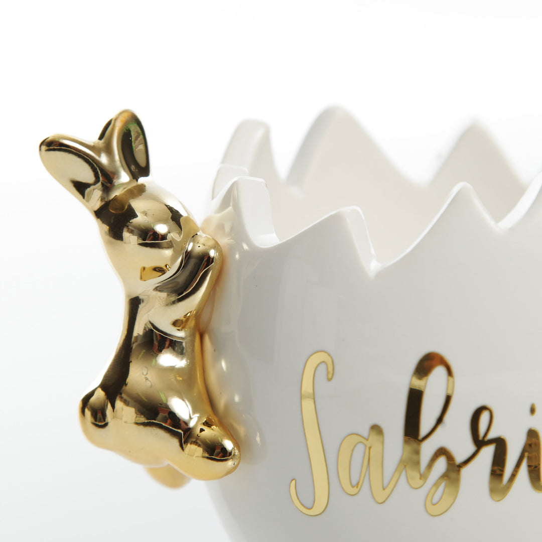 Personalised Large Cracked Easter Egg Treat Bowl with Gold Bunny