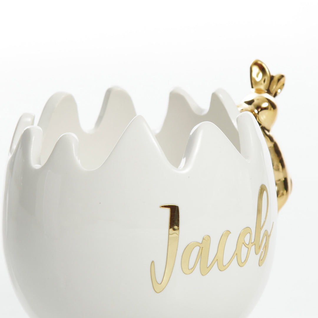 Personalised Medium Cracked Easter Egg Treat Bowl with Gold Bunny