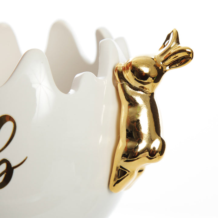 Personalised Medium Cracked Easter Egg Treat Bowl with Gold Bunny