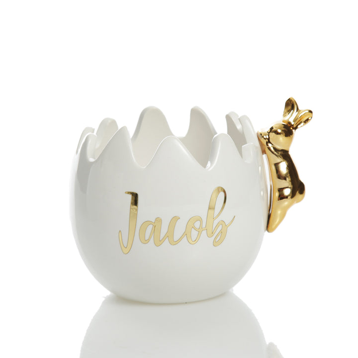 Personalised Medium Cracked Easter Egg Treat Bowl with Gold Bunny