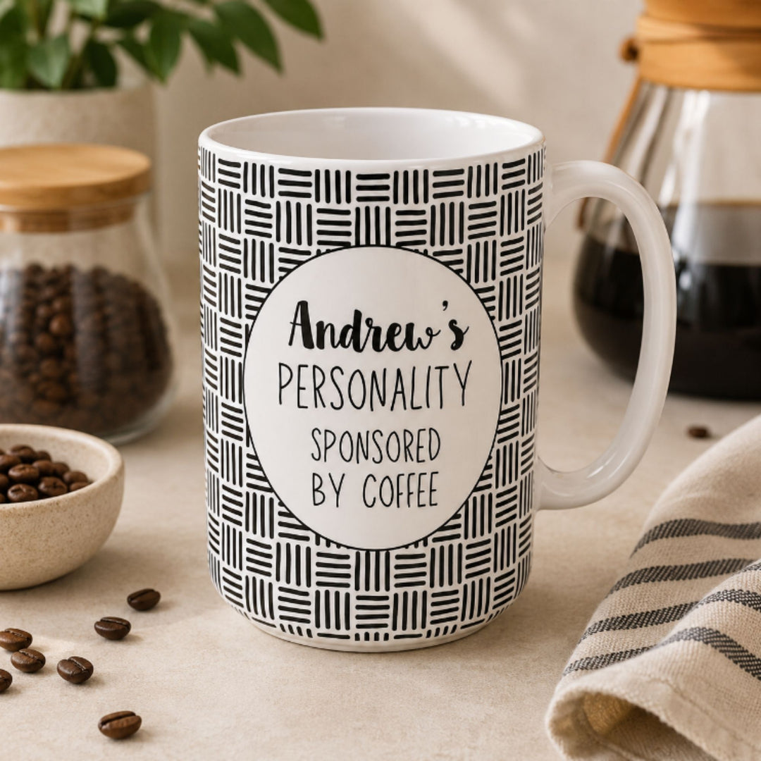 Personalised Message Mug Black Woven Pattern