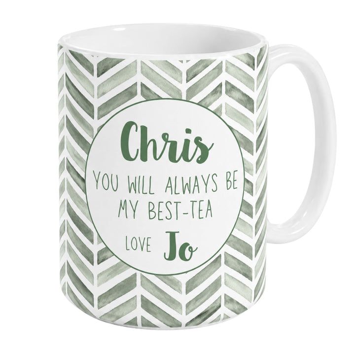 Personalised Message Mug Green Herringbone Pattern 