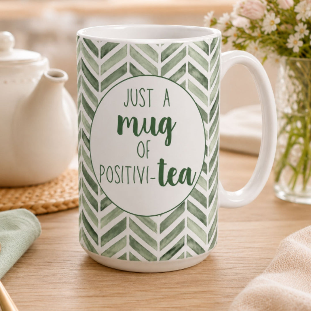Personalised Message Mug Green Herringbone Pattern 