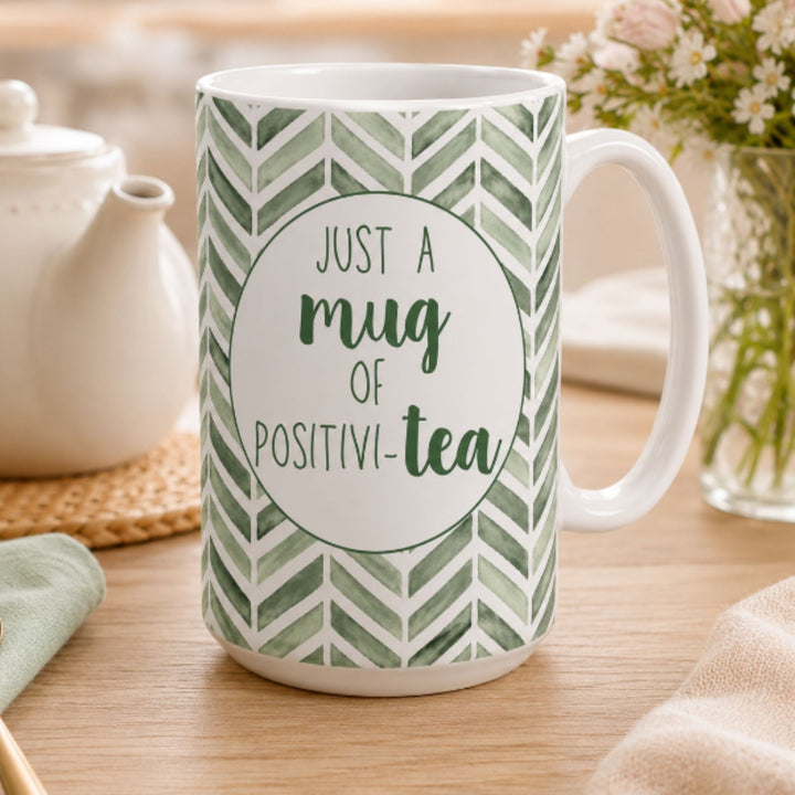 Personalised Message Mug Green Herringbone Pattern 