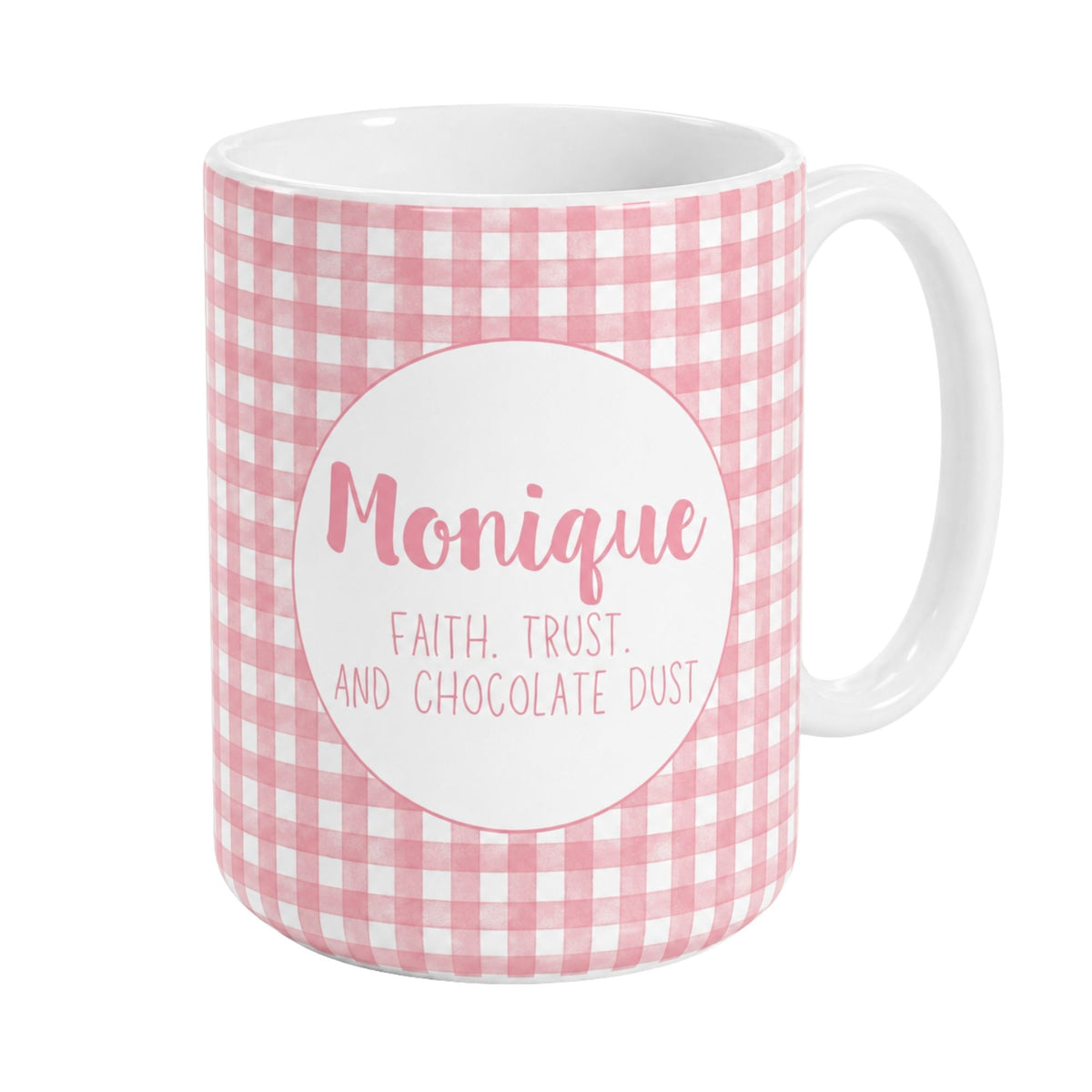 Personalised Message Mug Pink Gingham Pattern