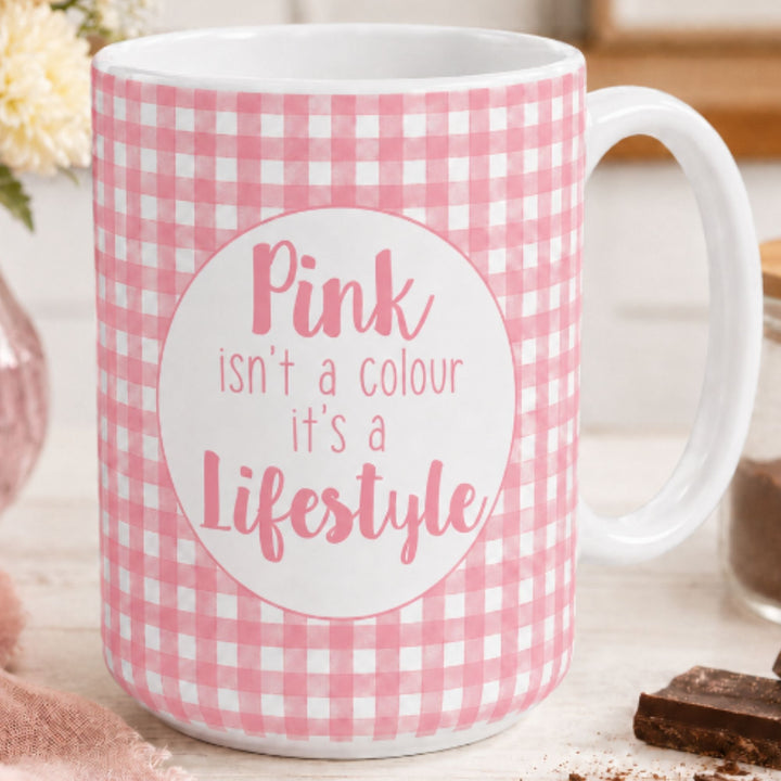 Personalised Message Mug Pink Gingham Pattern