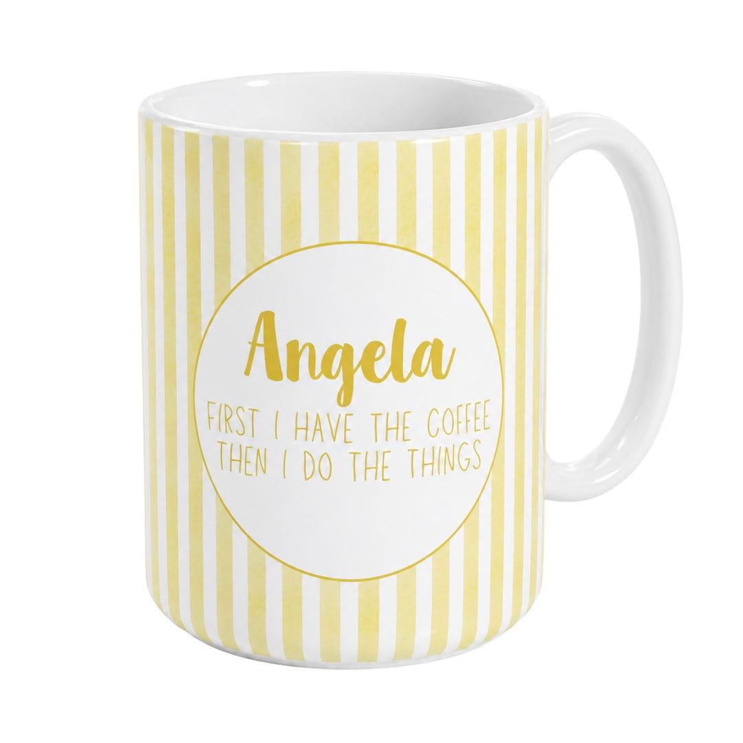 Personalised Message Mug - Yellow Striped Pattern